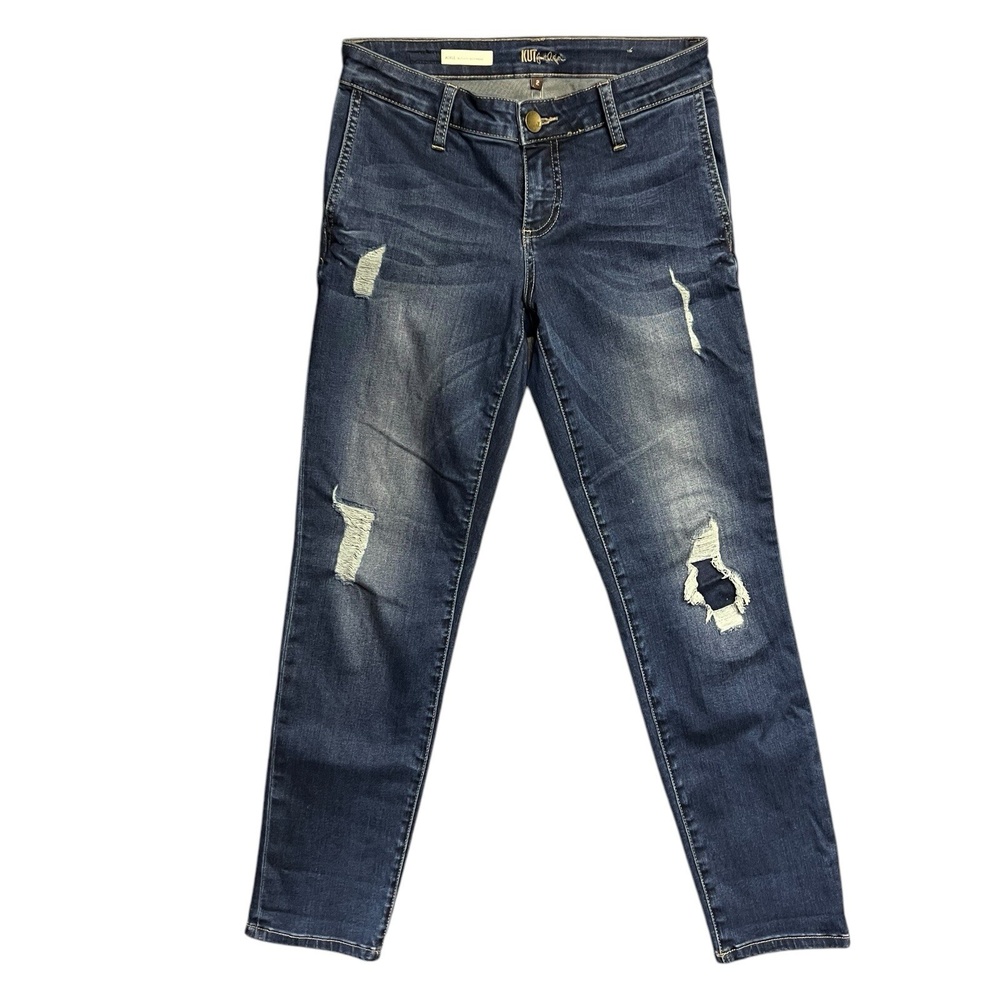 KUT from the Kloth Adele‎ Slouchy Boyfriend Jeans Dark Wash Distressed Size 2